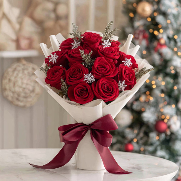 Christmas Scarlet Rose Bouquet